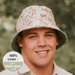 'Traveller' Reversible Adults Frayed Bucket Sun Hat - Mallee / Moss - 52 - 56cm / S