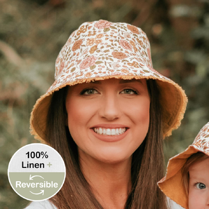 'Traveller' Reversible Adults Frayed Bucket Sun Hat - Marie / Maize - 52 - 56cm / S
