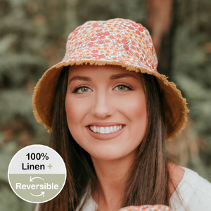 'Traveller' Reversible Adults Frayed Bucket Sun Hat - Melody / Maize - 52 - 56cm / S