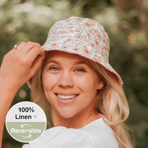 'Traveller' Reversible Adults Frayed Bucket Sun Hat - Poppy / Rosa - 52 - 56cm / S