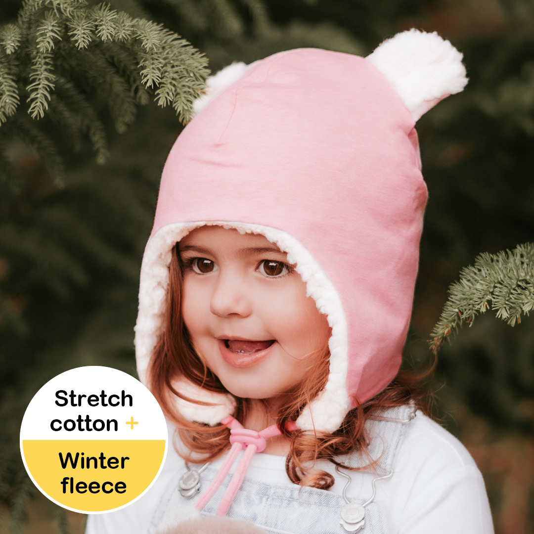 Teddy Fleecy Winter Beanie for Girls and Baby - Pink Marle | Bedhead