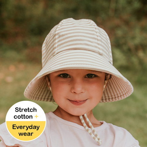 Kids Ponytail Bucket Sun Hat - Natural Stripe