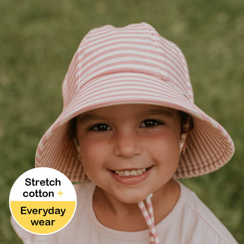 Kids Ponytail Bucket Sun Hat - Pink Stripe