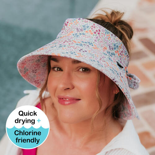 Ladies Wide-Brimmed Swim Visor Beach Hat - Blossom