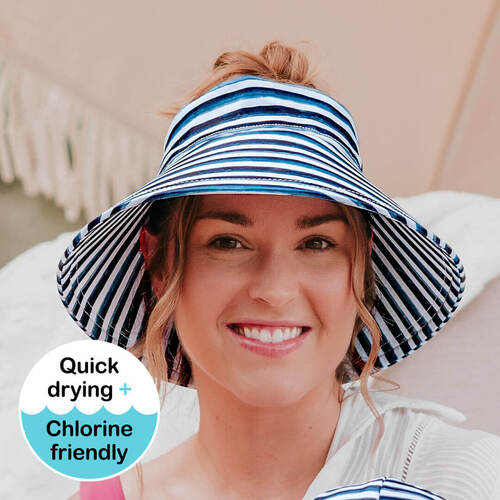 Ladies Wide-Brimmed Swim Visor Beach Hat - Nicki Stripe