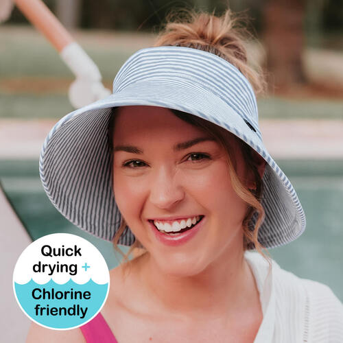 Ladies Wide-Brimmed Swim Visor Beach Hat - Stevie Stripe