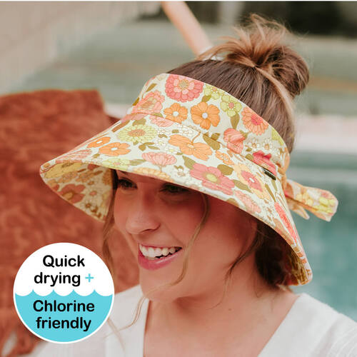 Ladies Wide-Brimmed Swim Visor Beach Hat - Floral Tallulah